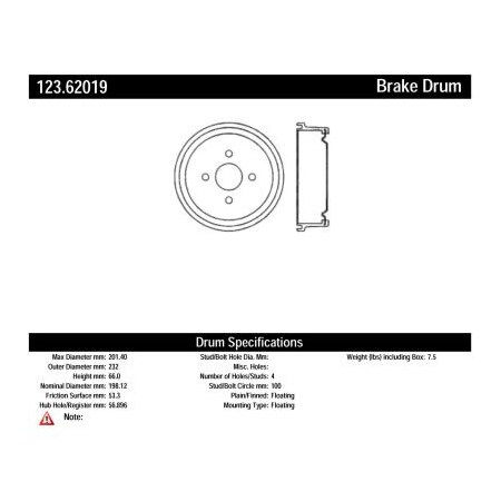 Centric C-Tek Standard Brake Drum, C-Tek 123.62019